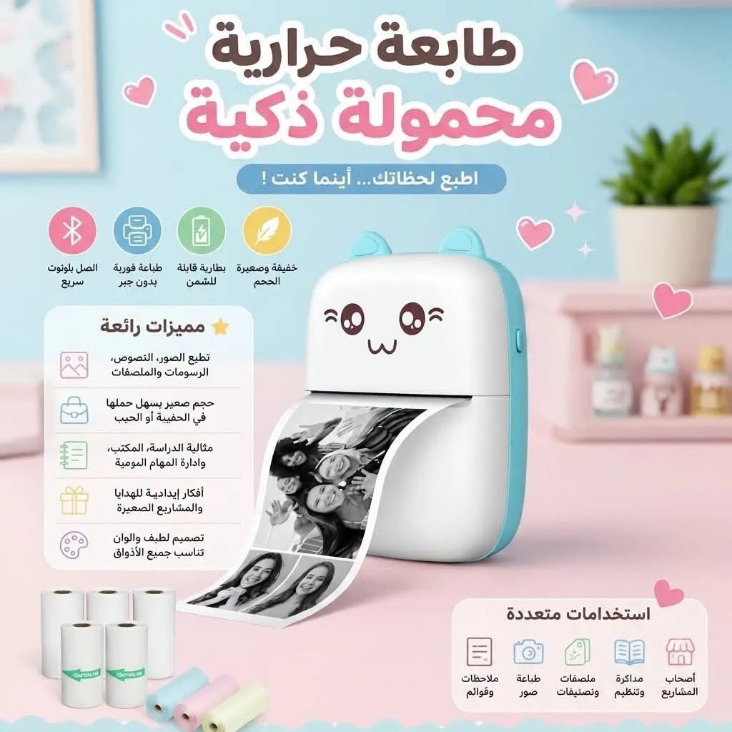 طابعة حرارية محمولة ذكية لطباعة الملصقات والصور